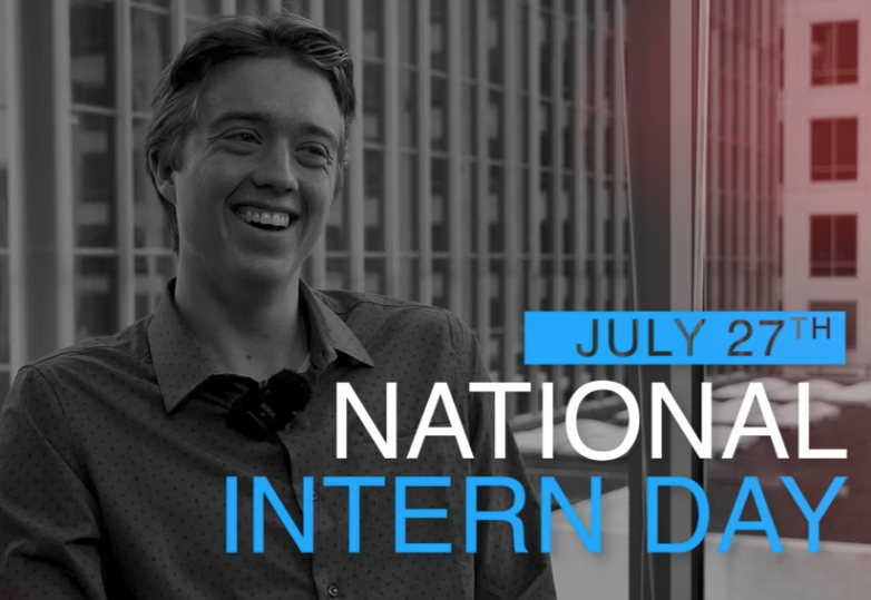 A picture of an intern laughing