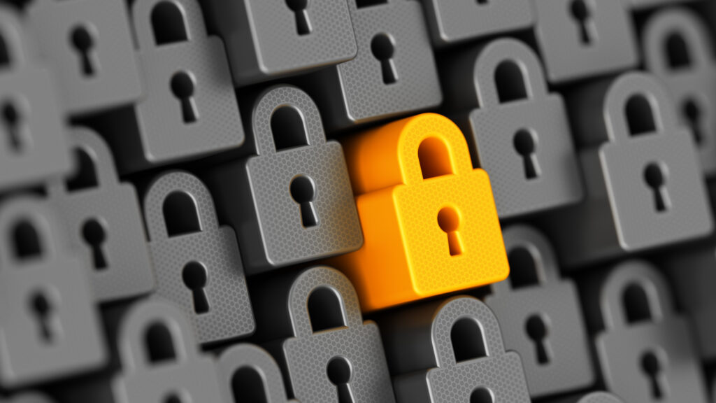 Encrypt your data. Unique Digital Lock. Big data security. Safe your data. Cyber internet security and privacy concept. 3d illustration