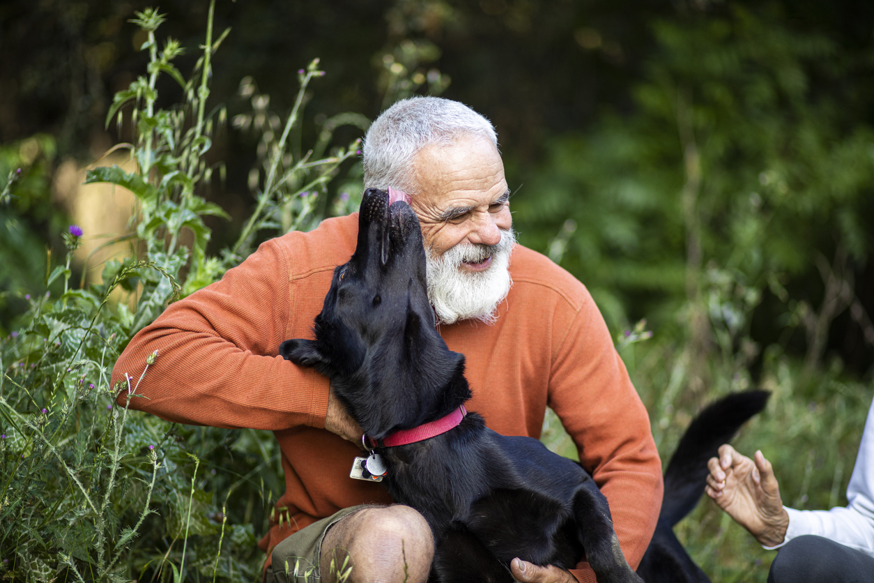 Active senior couple on a hike outdoors