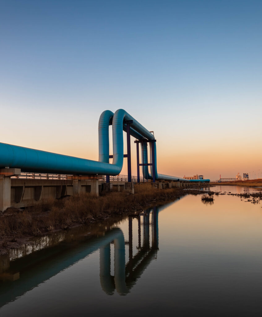 Oil pipeline in the sunset