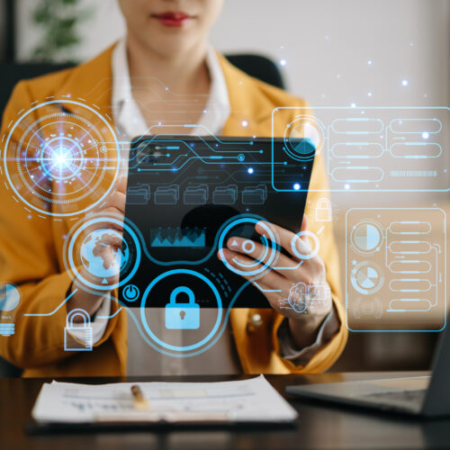 Cyber security data graphic Cyber security data protection Business working on compute Intelligenc digital tablet global network connection data science digital marketing, Investment global in office